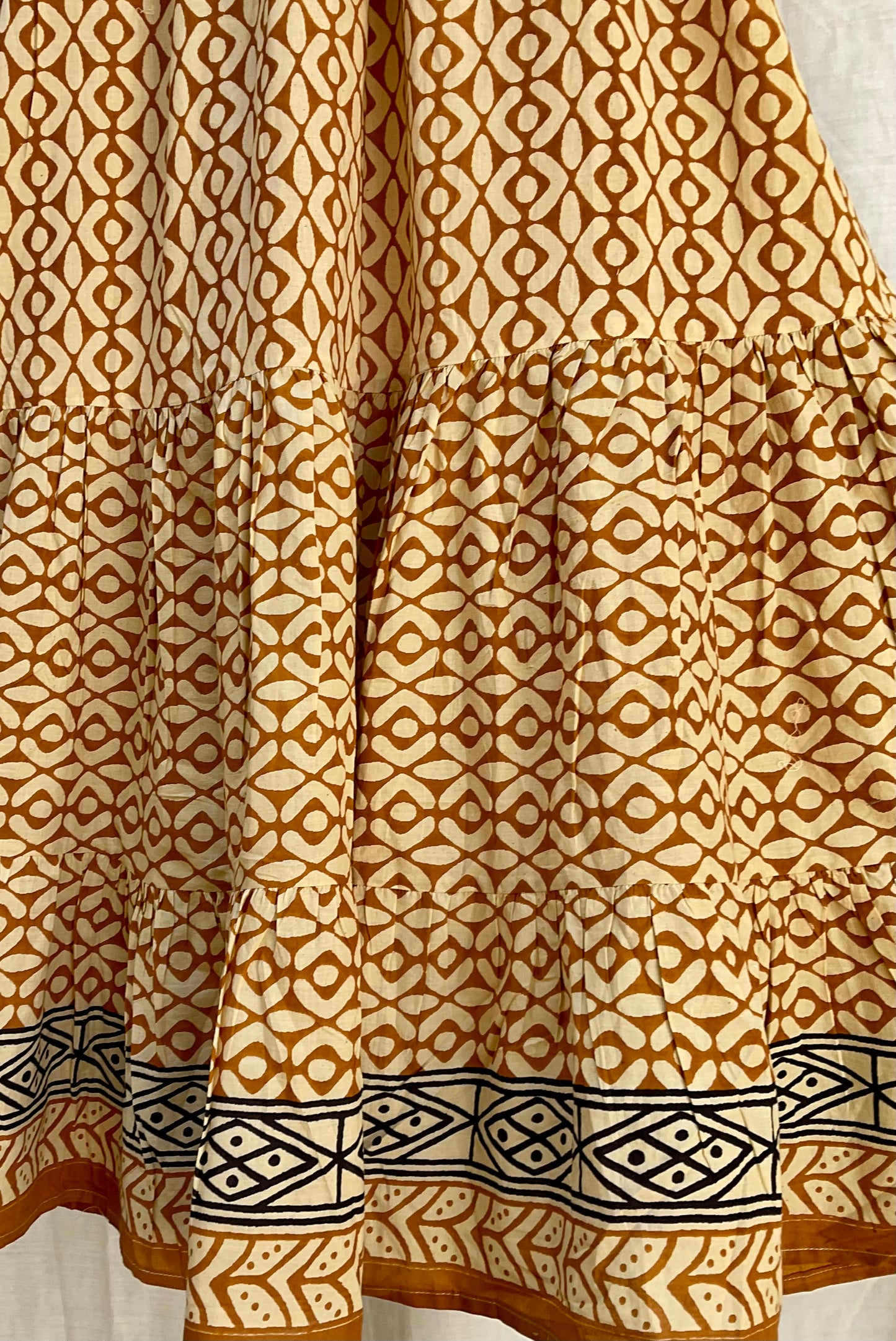 Kaya Block-Print Cotton Dress| Caramel