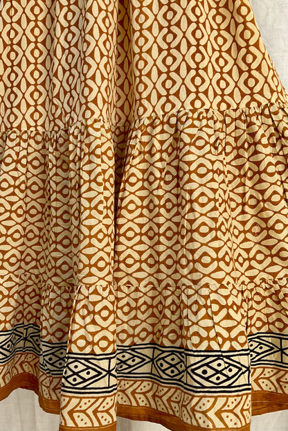 Kaya Block-Print Cotton Dress| Caramel
