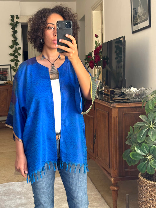 Peacock Pure Silk Short Kimono