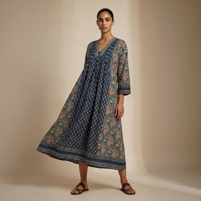 NavyBlue Paisley Cotton Dress